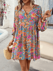 Athena Floral Boho Mini Dress - Blue