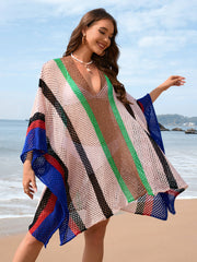 Calypso Stripe Knit Crochet Kimono - Blue