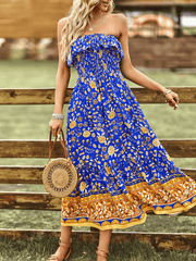 MARISA FLORAL OFF THE SHOULDER MAXI DRESS - BLUE