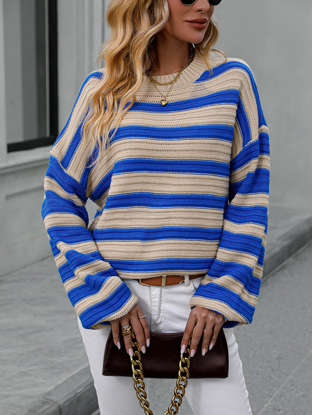 Milton Striped Pullover Knit Sweater - Blue