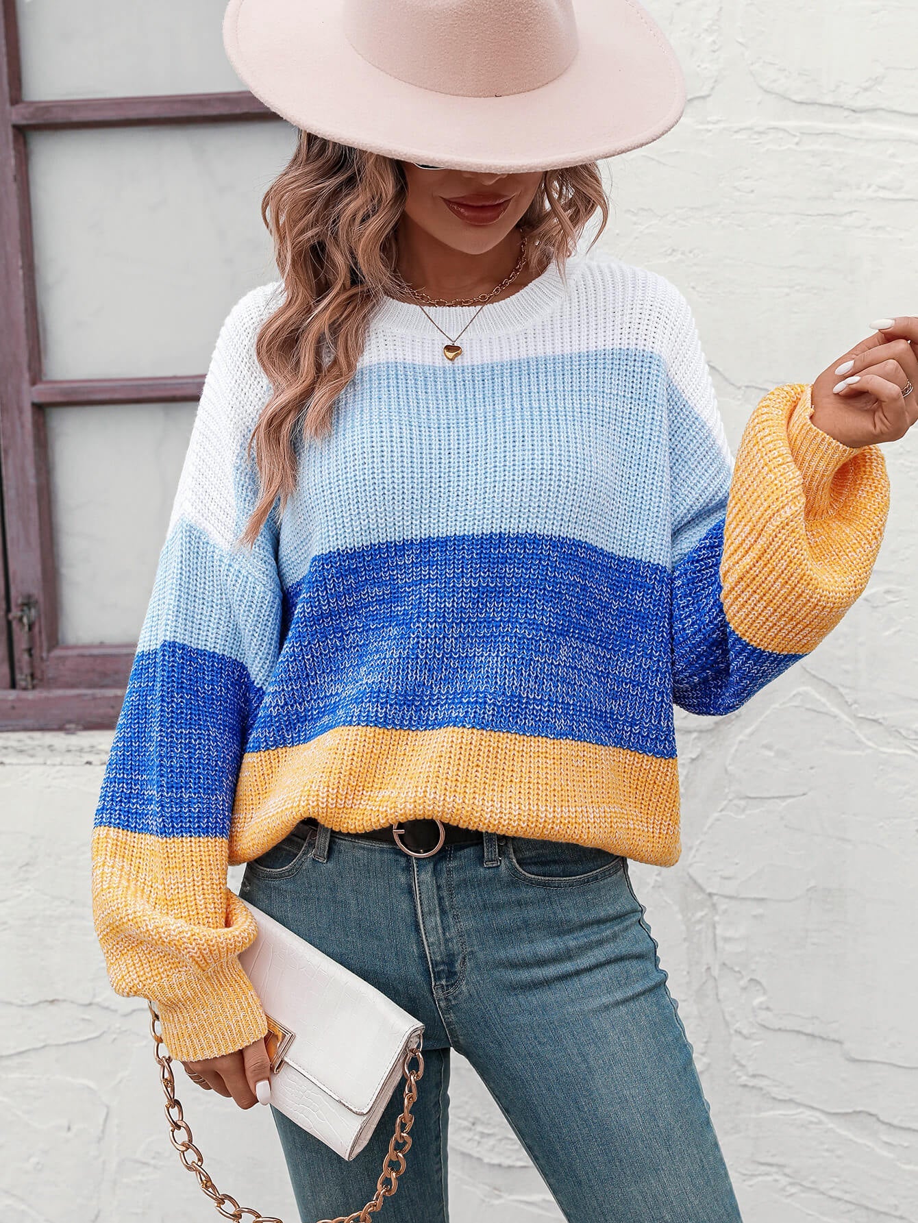 Milton Contrast Striped Pullover Sweater - Blue