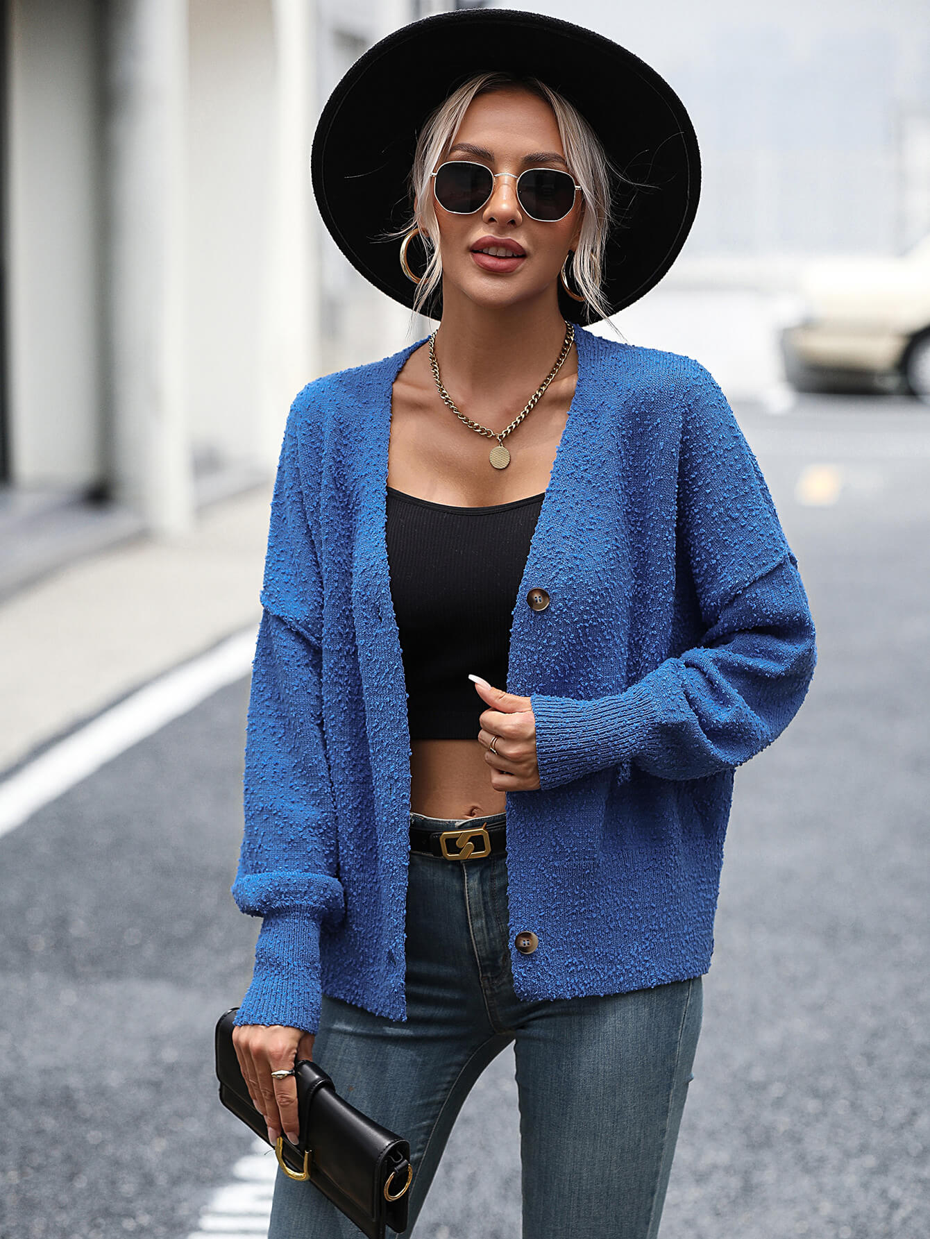 Blissful Comfort Front Button Cardigan - Blue