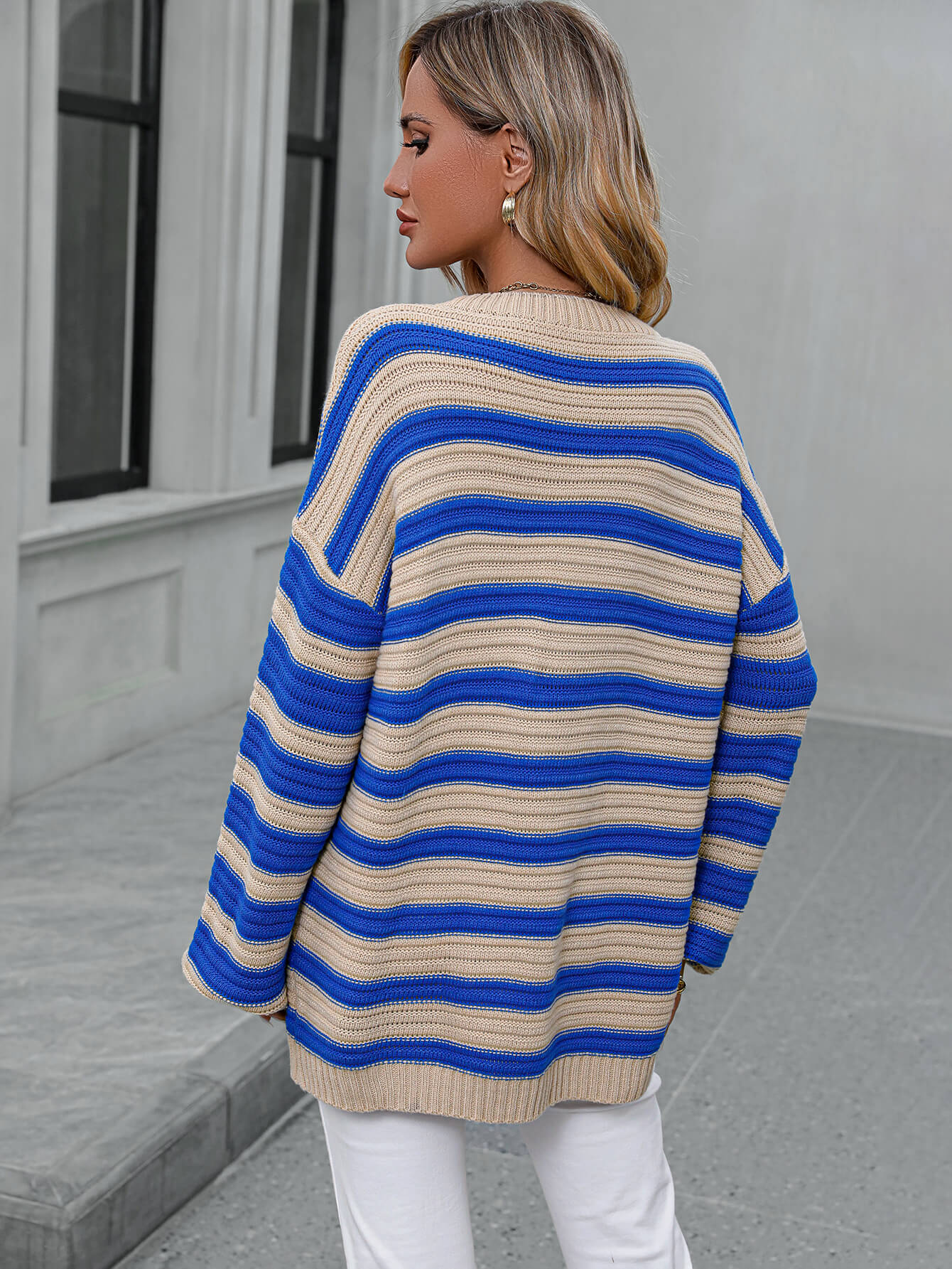 Milton Striped Pullover Knit Sweater - Blue