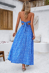 Renata Halter Neck Spotted Tie Back Maxi Dress - Blue