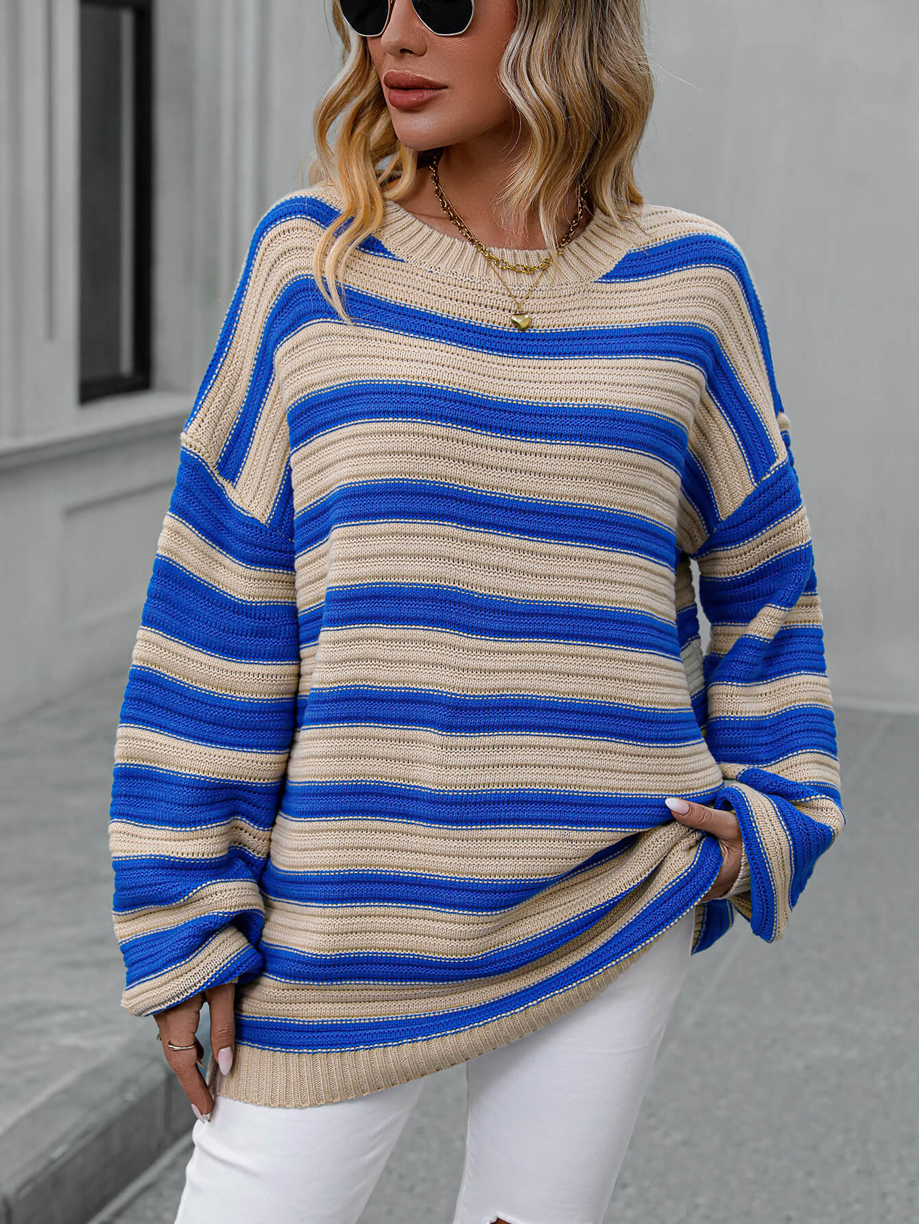 Milton Striped Pullover Knit Sweater - Blue