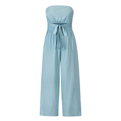 Tammy Strapless Waist Tie Front Jumpsuit - Blue