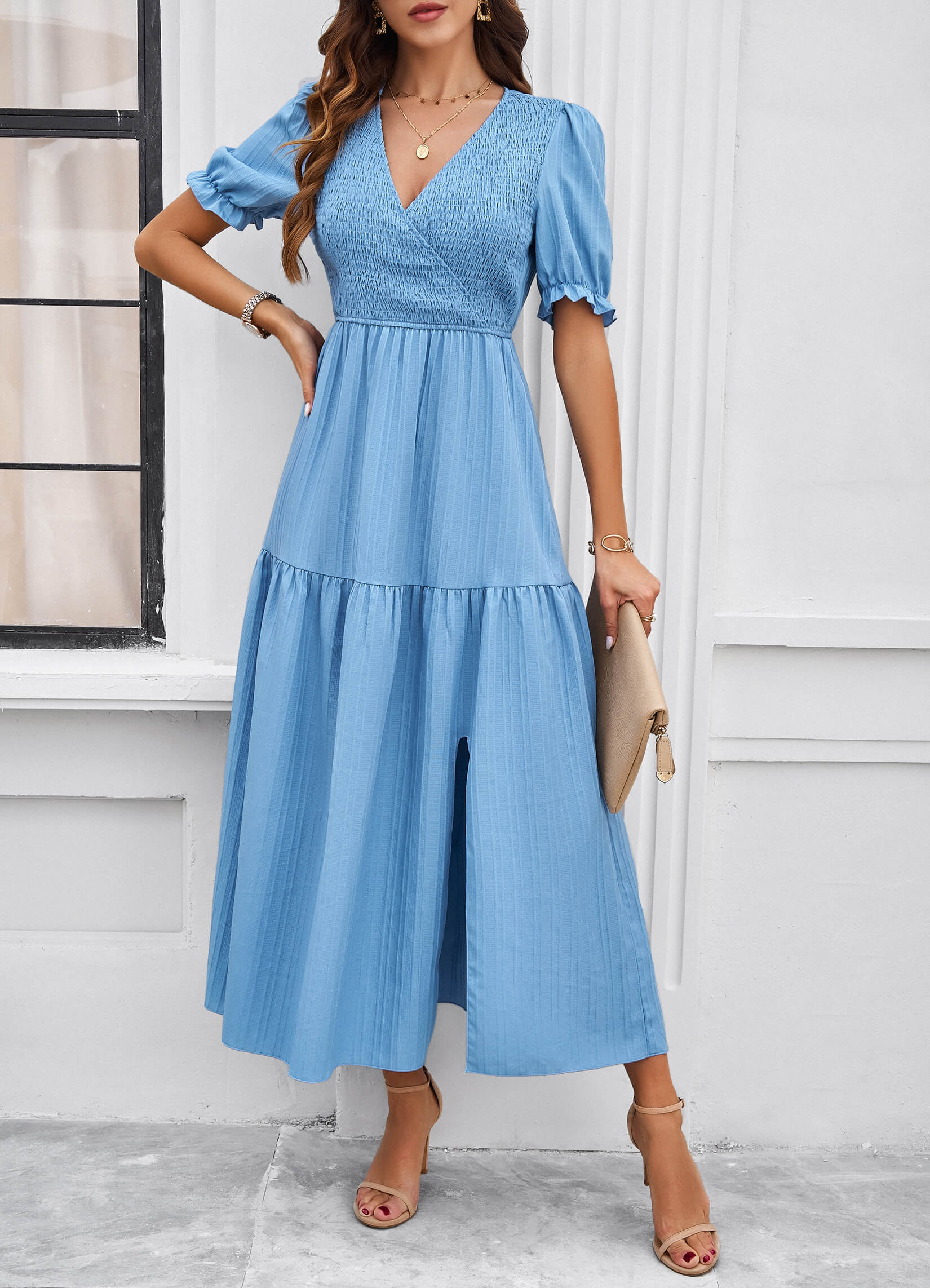 Meadow Smock Midi Dress - Blue