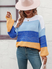 Milton Contrast Striped Pullover Sweater - Blue