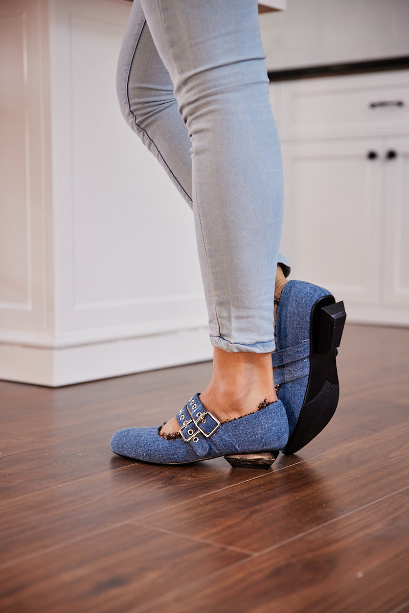 Jady Rose | Erica Double Strap Studded Mary Jane - Denim Blue