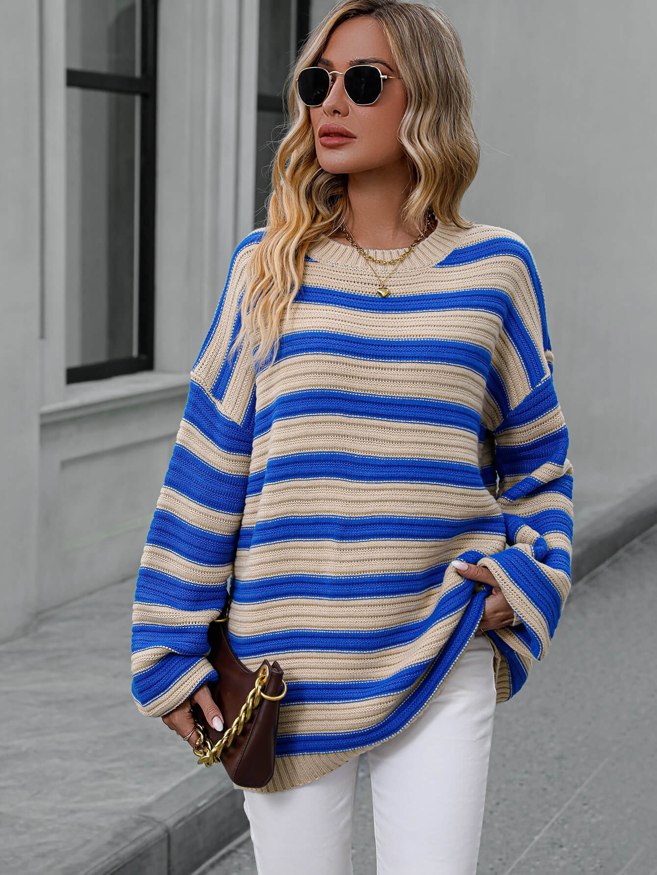 Milton Striped Pullover Knit Sweater - Blue