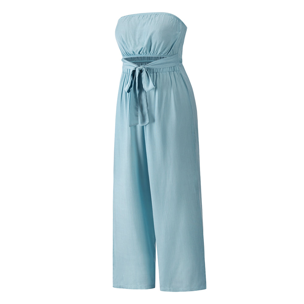 Tammy Strapless Waist Tie Front Jumpsuit - Blue