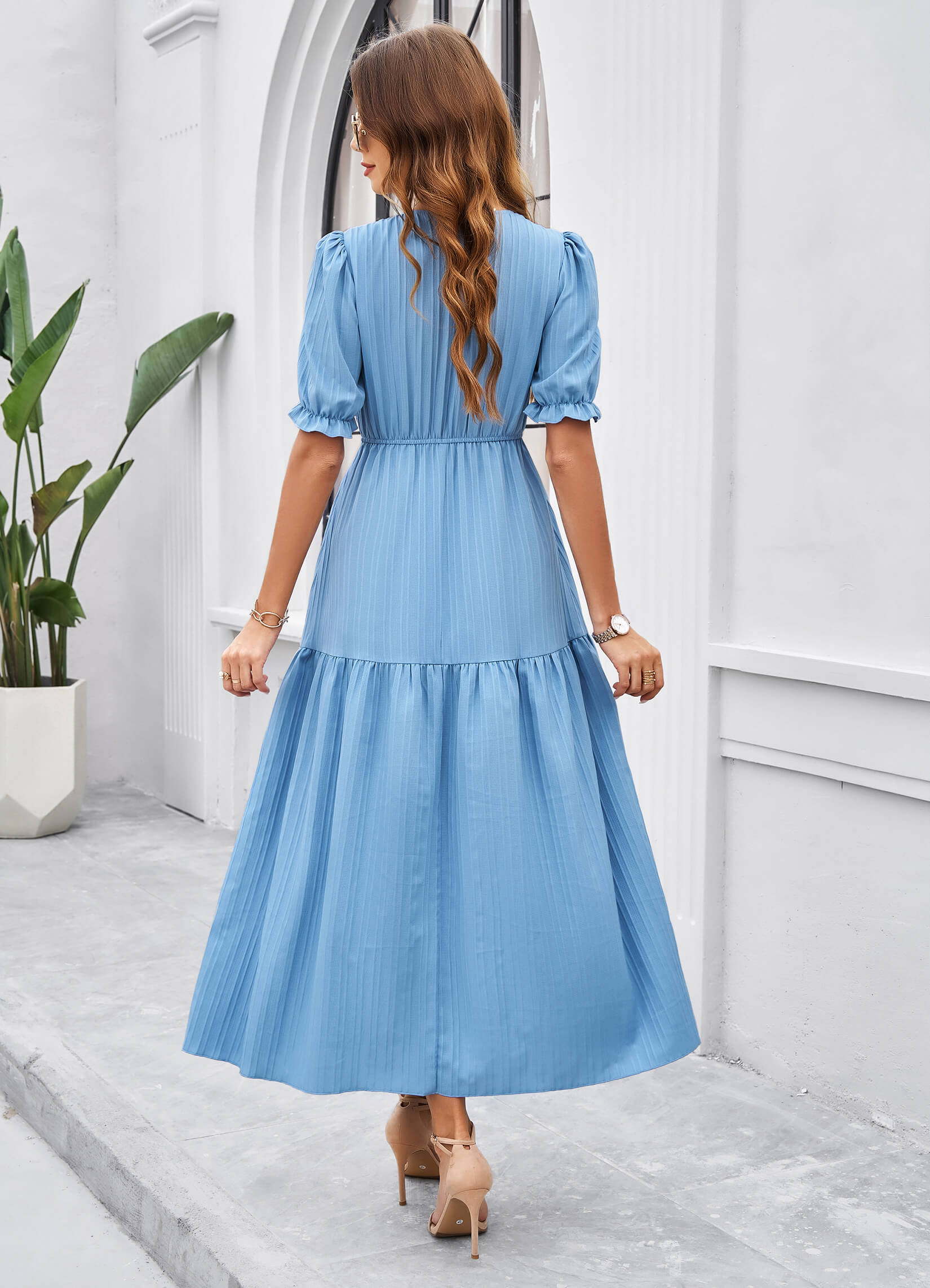 Meadow Smock Midi Dress - Blue