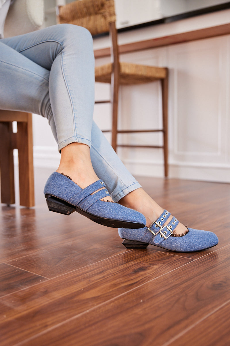 Jady Rose | Erica Double Strap Studded Mary Jane - Denim Blue