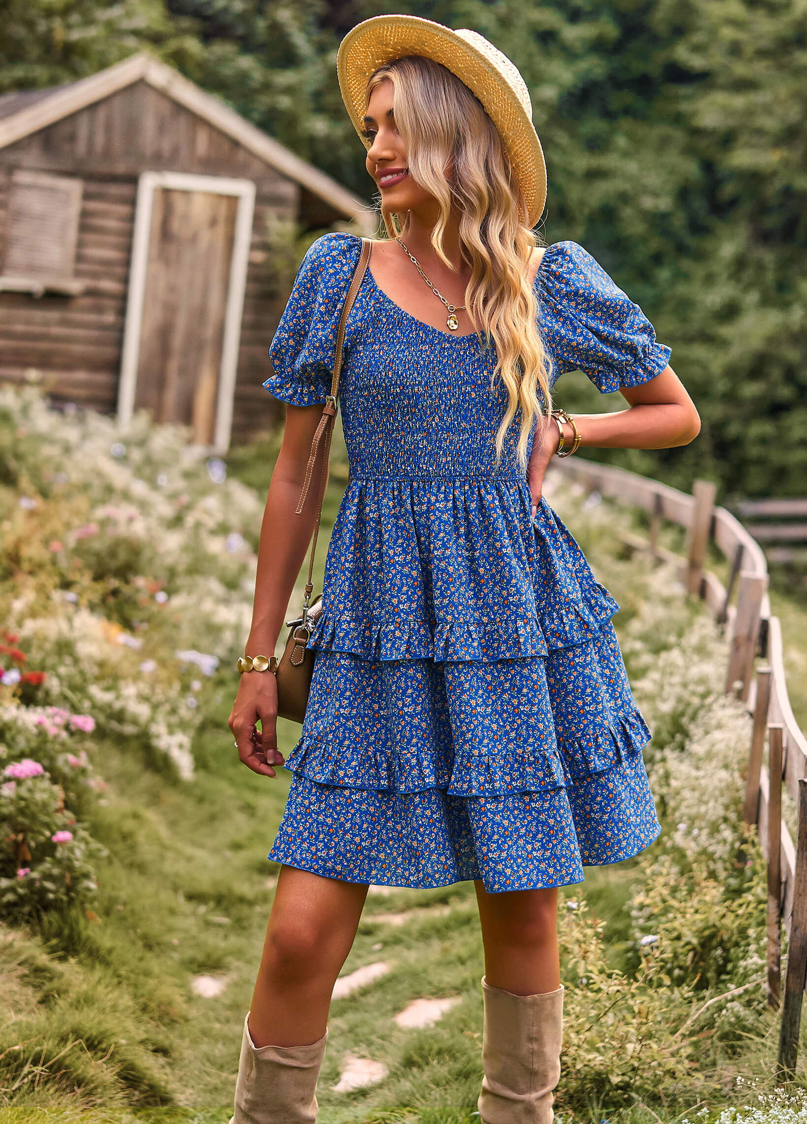 MOMENT IN DAISY SMOCKED MINI DRESS - BLUE