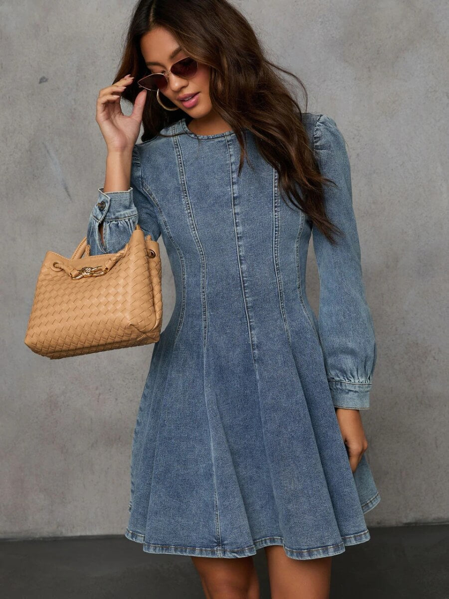 Follow Me Denim Fit And Flare Mini Dress - Denim