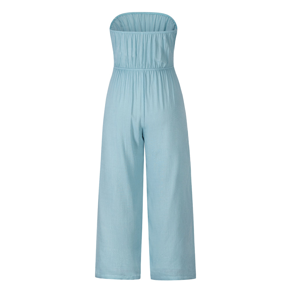 Tammy Strapless Waist Tie Front Jumpsuit - Blue