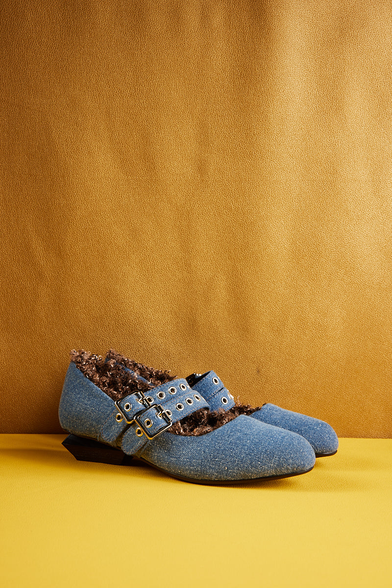 Jady Rose | Erica Double Strap Studded Mary Jane - Denim Blue