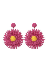 Boho Raffia Sunflower Drop Earrings