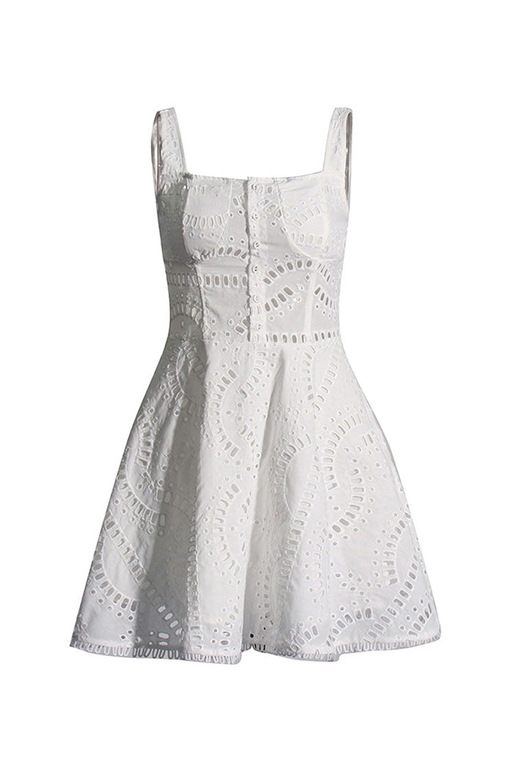 Breezy Floral Cutwork Broderie Anglaise Fit & Flare Summer Mini Sundress