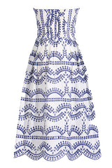 Breezy Smocked Strapless Broderie Anglaise Beach Vacation Midi Dress