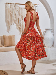 Timeless Beauty Cutout Floral Midi Dress - Brick