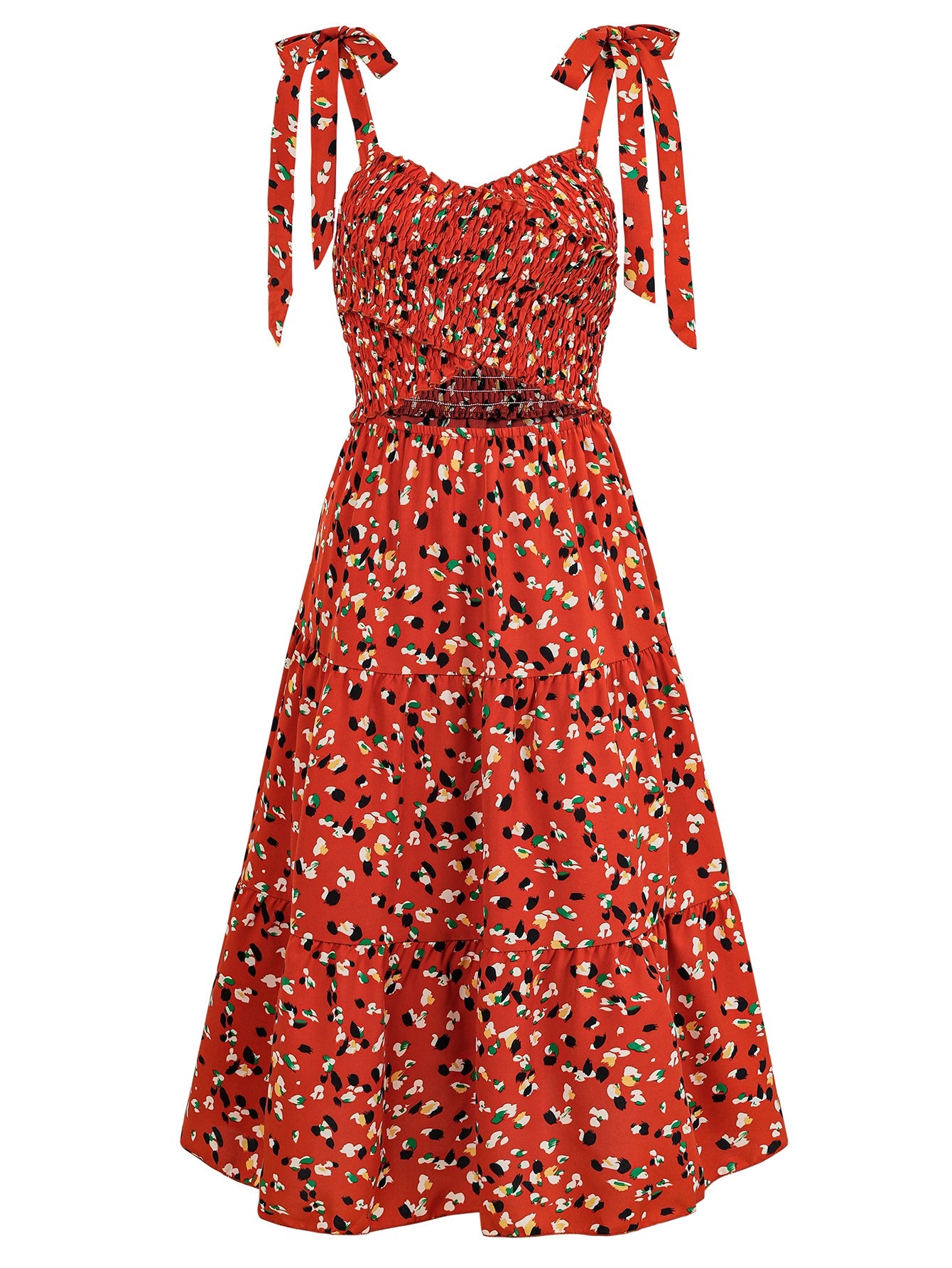 Timeless Beauty Cutout Floral Midi Dress - Brick