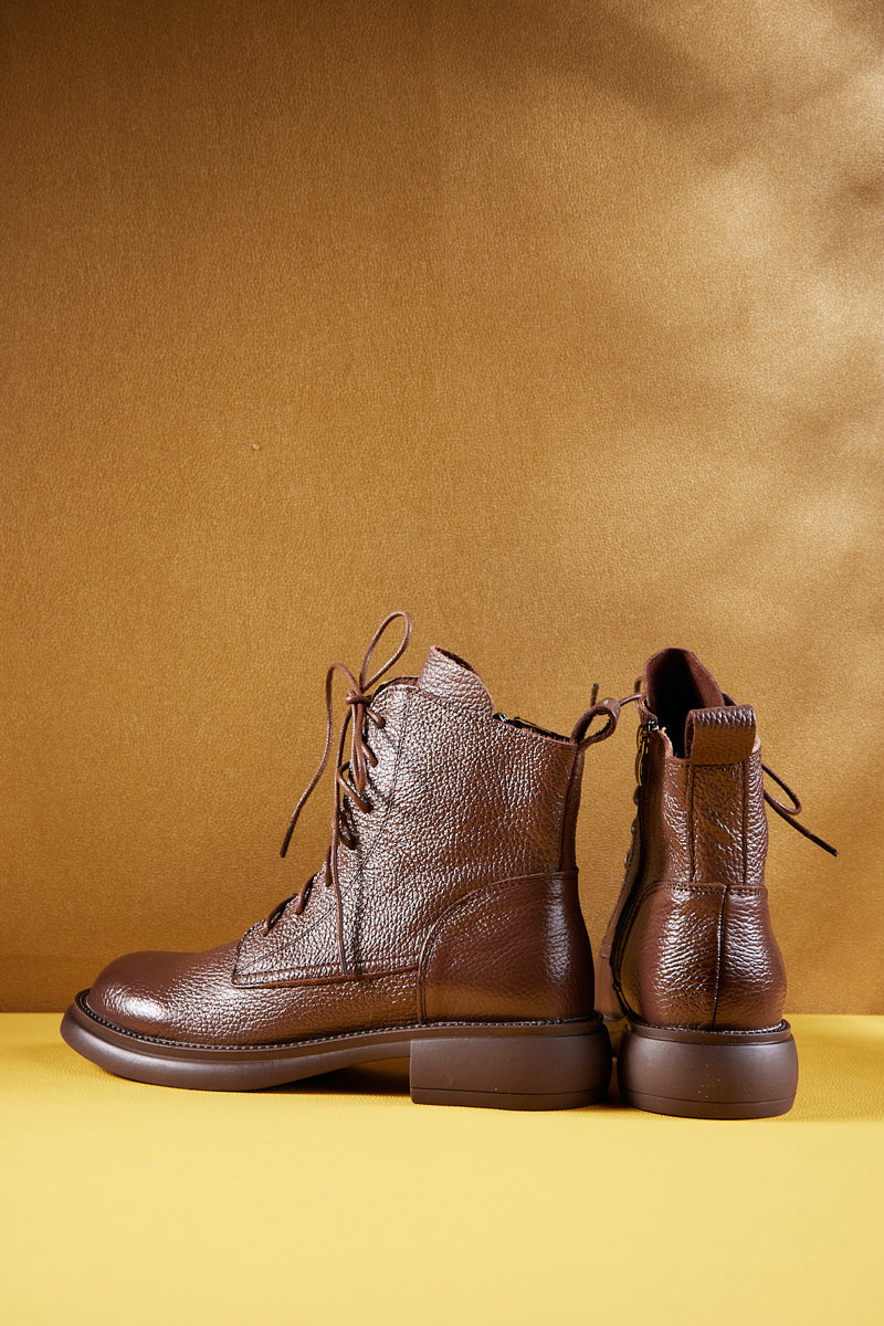 Rumour Has It | Easton Leather Combat Boots - Brown