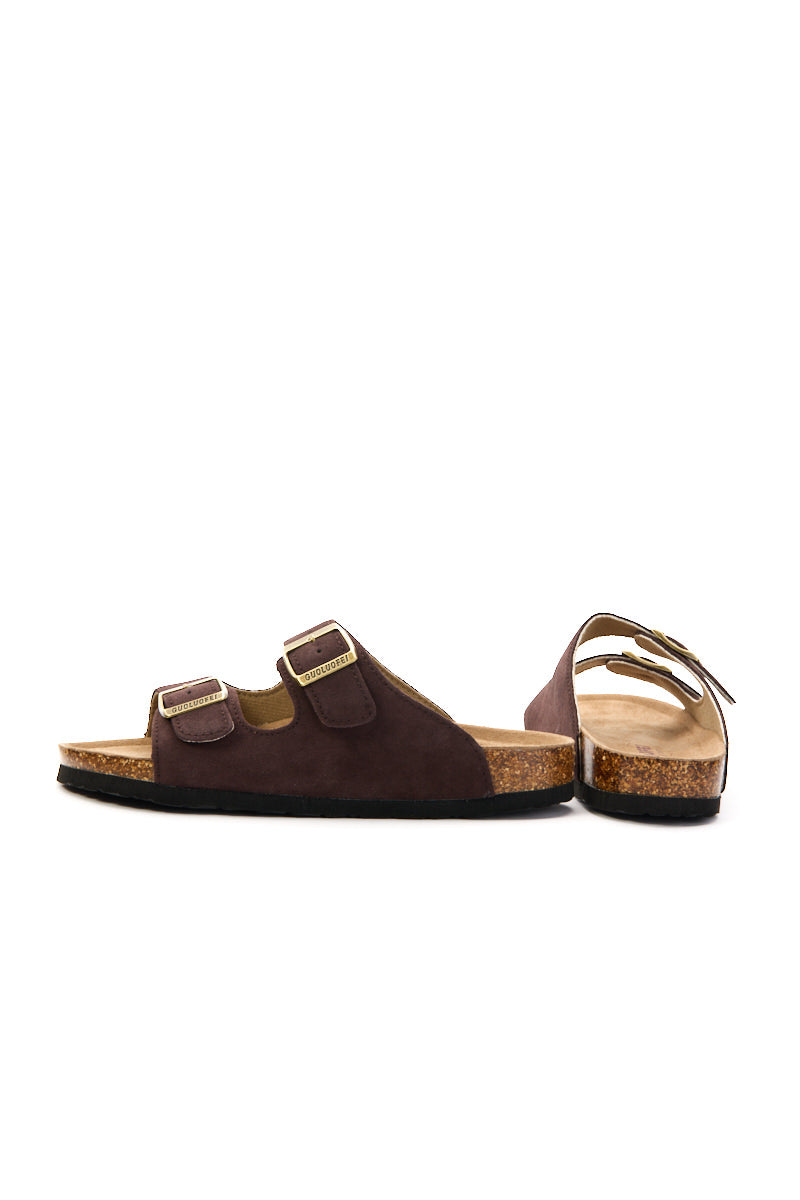 Maibulun | Double Strap Suede Footbed Sandal - Brown