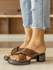 Jady Rose | Veronica Puffy Cross-Strap Leather Sandal - Brown