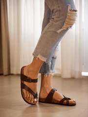 Maibulun | Criss Cross Thong Toe Footbed Sandal - Brown