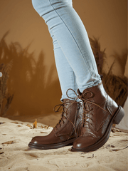 Rumour Has It | Easton Leather Combat Boots - Brown