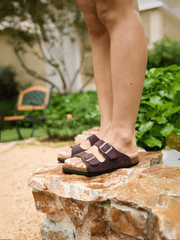 Maibulun | Double Strap Suede Footbed Sandal - Brown