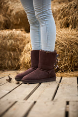 Smaibulun Ugg | Serenity Striped Bailey Bow Shearling Boots - Brown