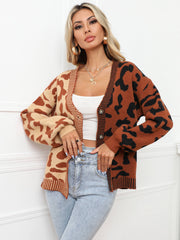 Janelle Leopard Button Up Knit Cardigan - Brown