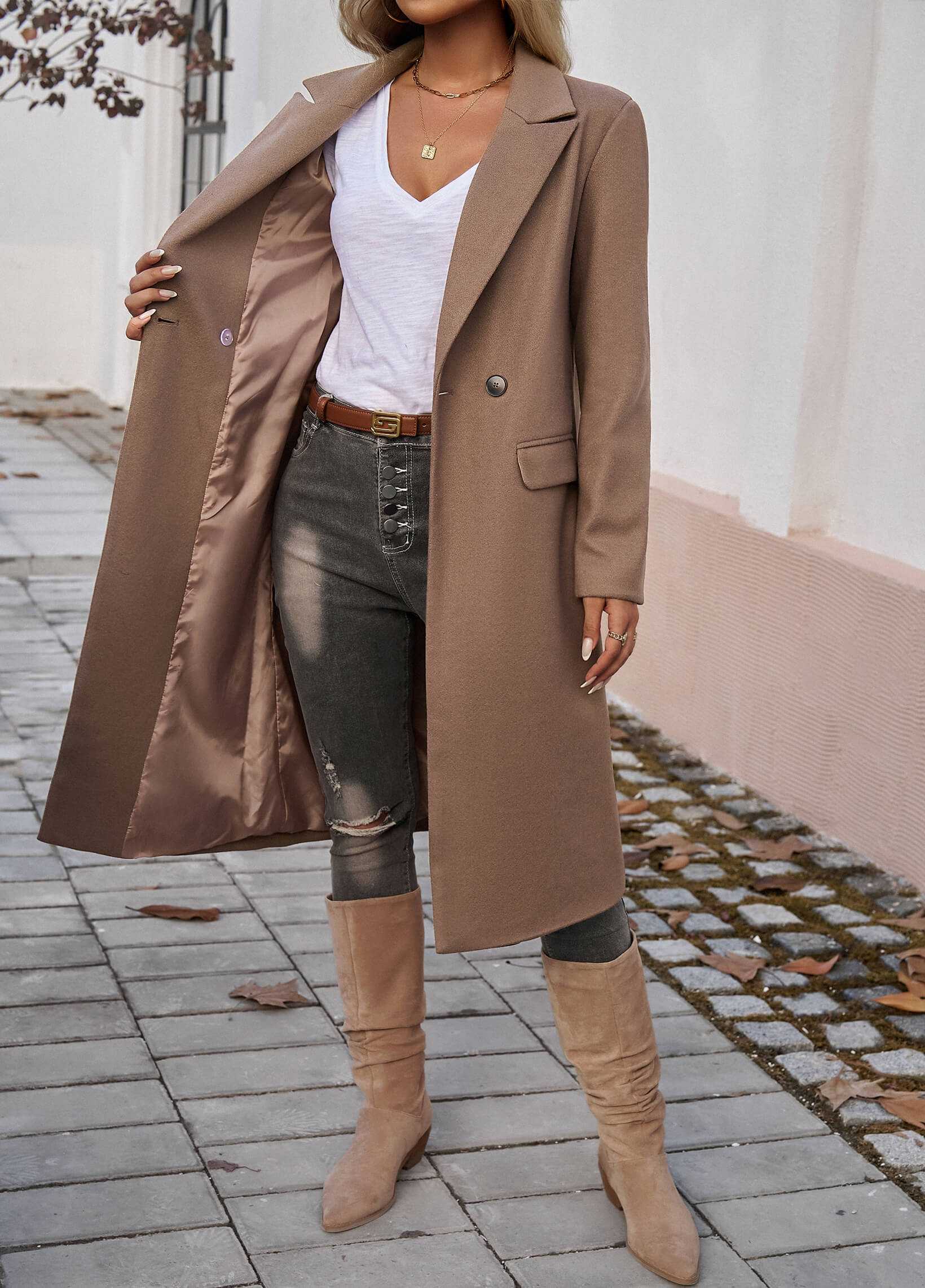 Adri Longline Pocketed Coat - Brown