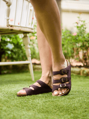 Maibulun | Signature Tri Strap Suede Footbed Sandal - Brown