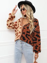 Janelle Leopard Button Up Knit Cardigan - Brown