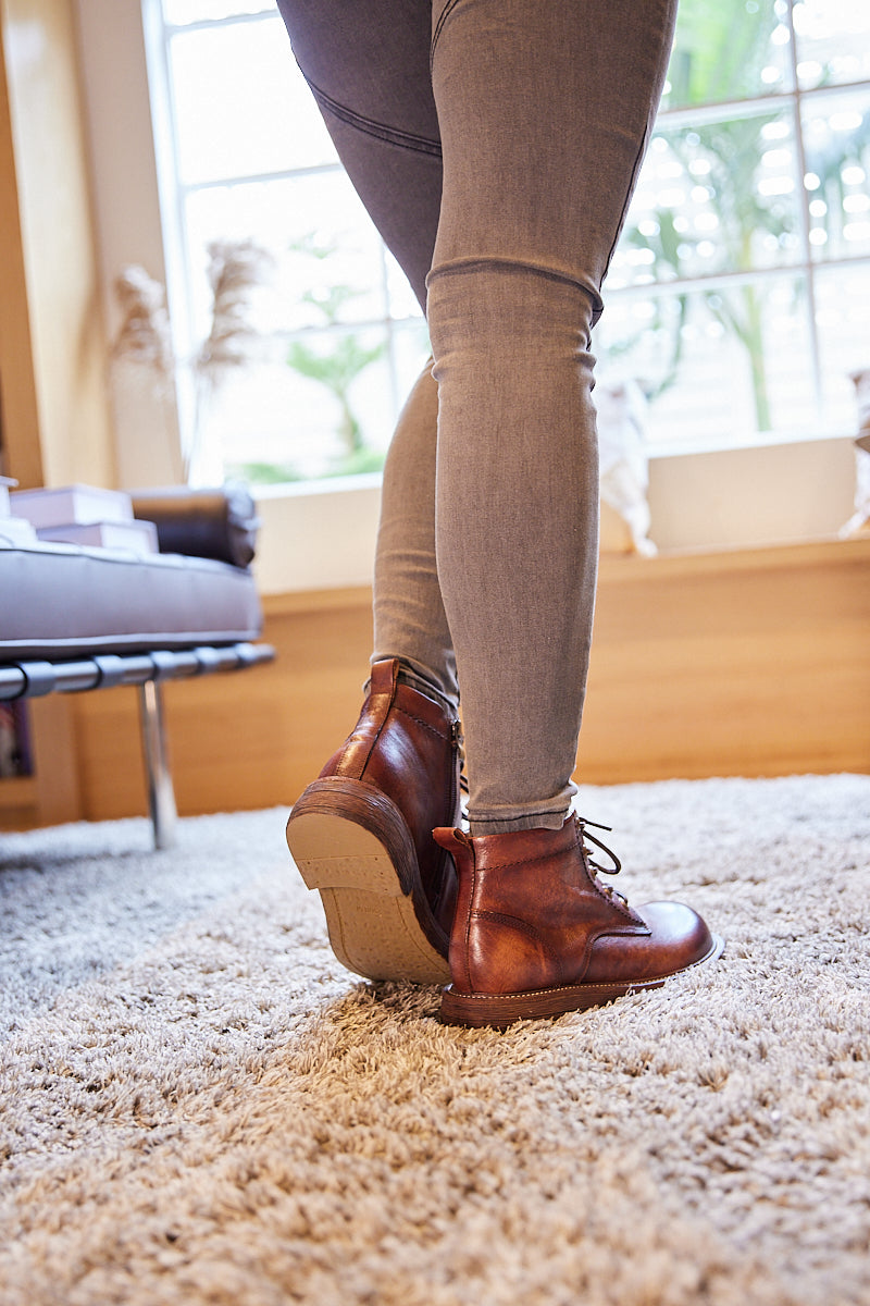 Rumour Has It | Jossie Leather Lace Up Combat Boot - Brown