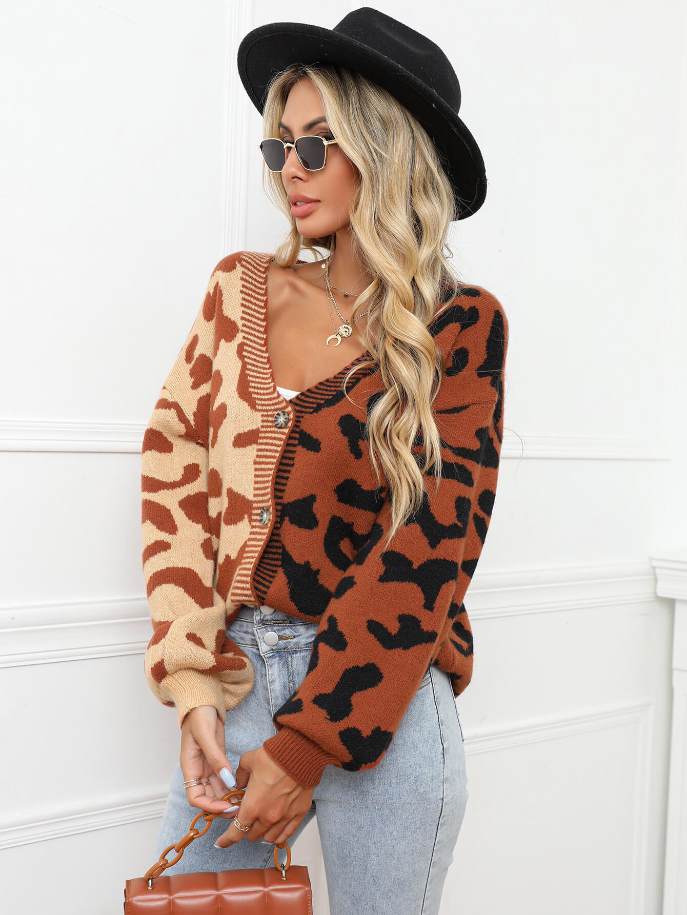 Janelle Leopard Button Up Knit Cardigan - Brown