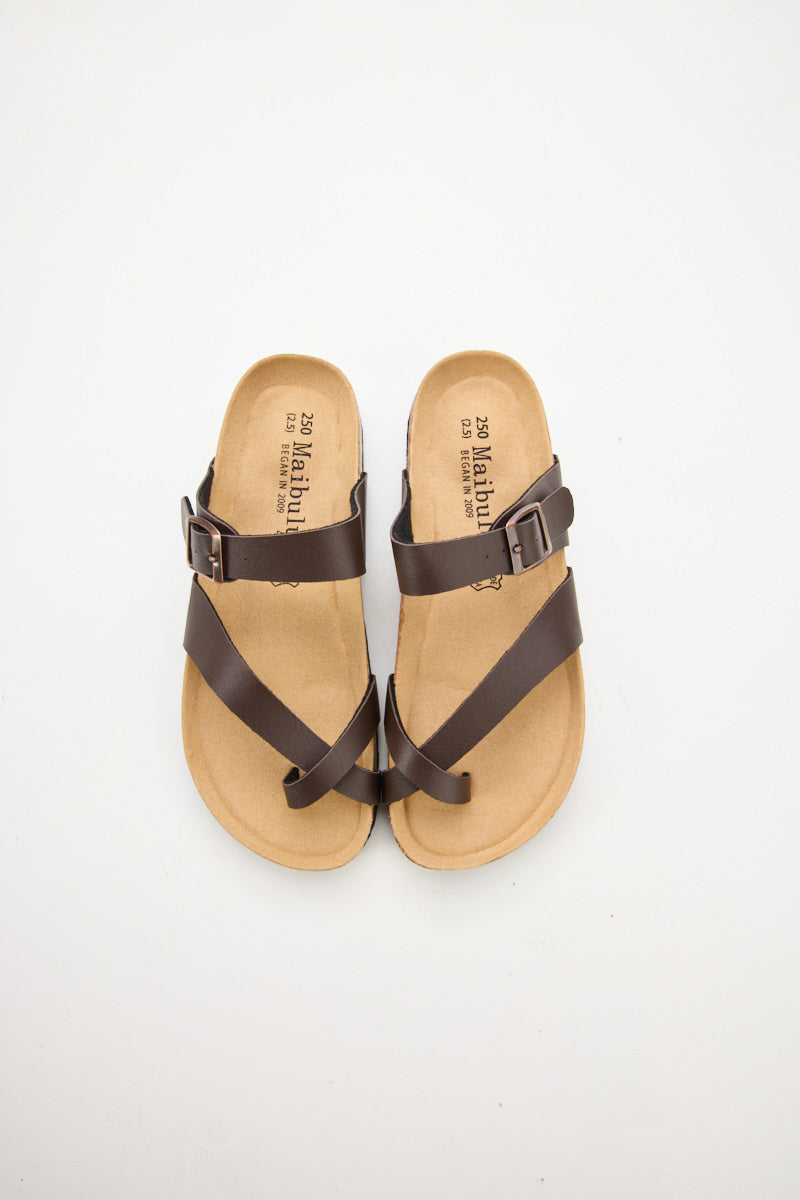 Maibulun | Criss Cross Thong Toe Footbed Sandal - Brown