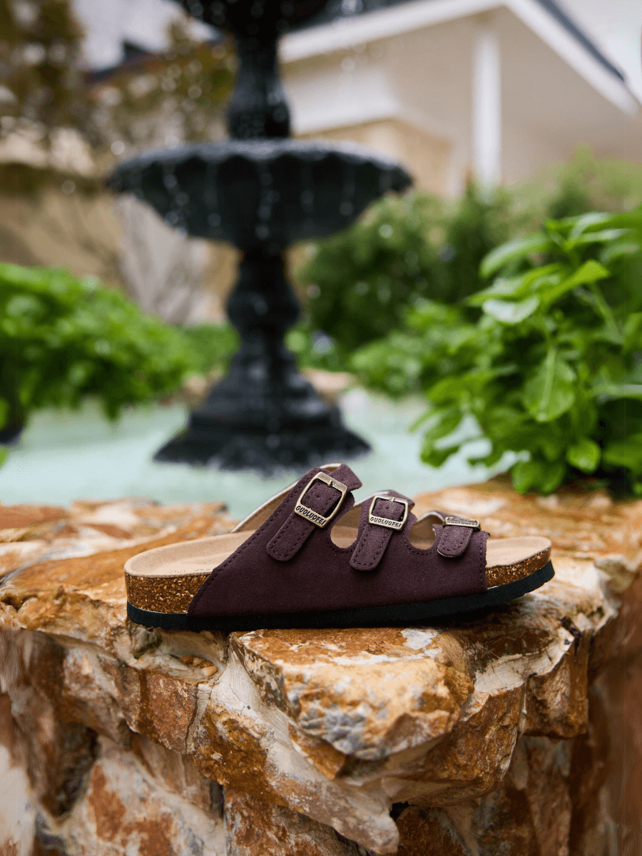 Maibulun | Signature Tri Strap Suede Footbed Sandal - Brown