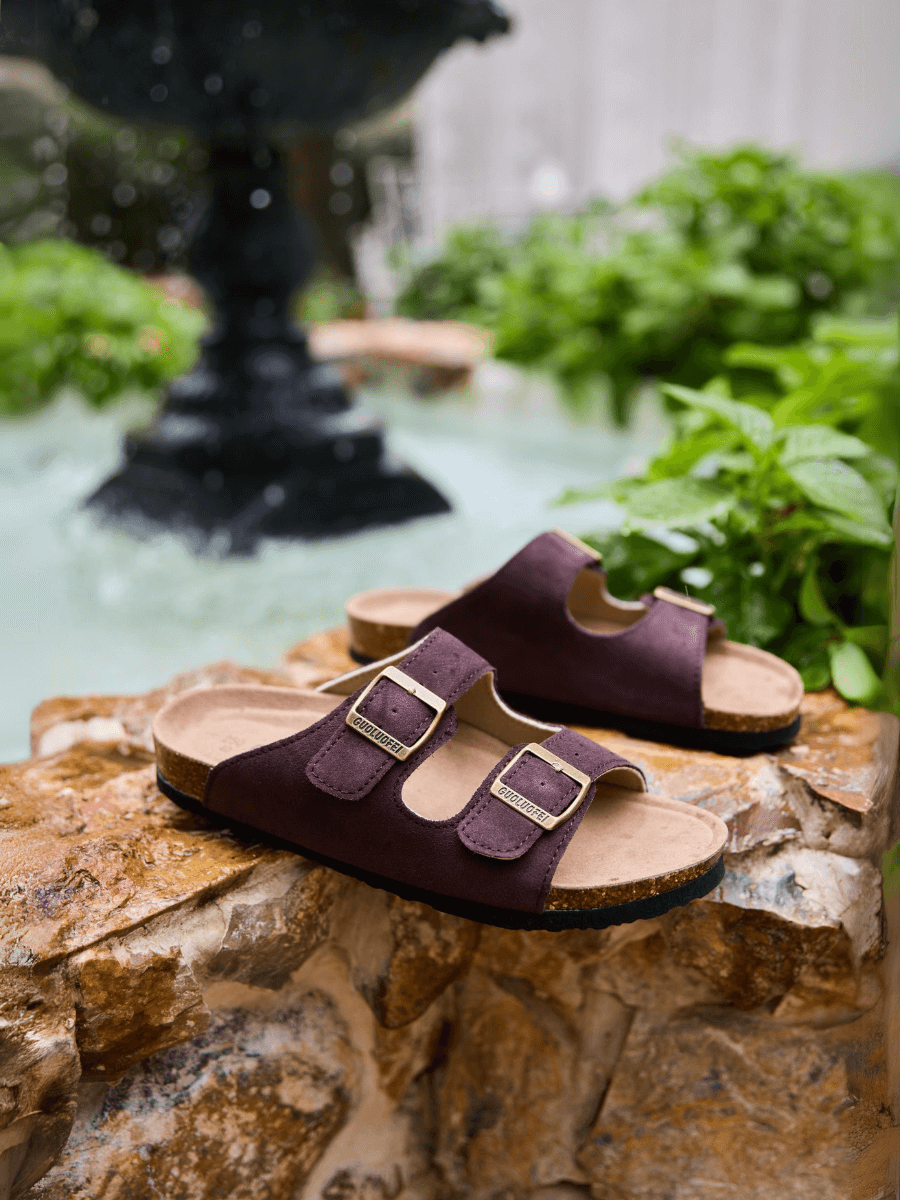 Maibulun | Double Strap Suede Footbed Sandal - Brown