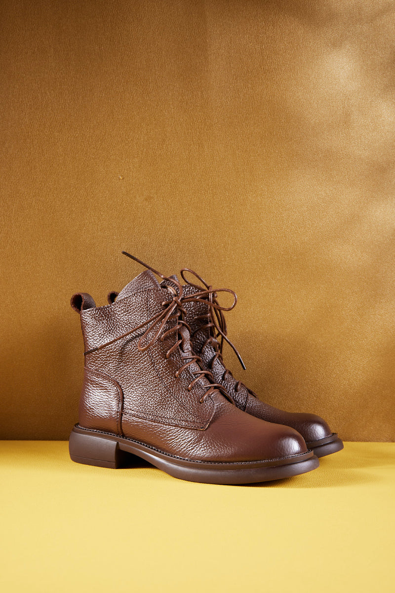 Rumour Has It | Easton Leather Combat Boots - Brown