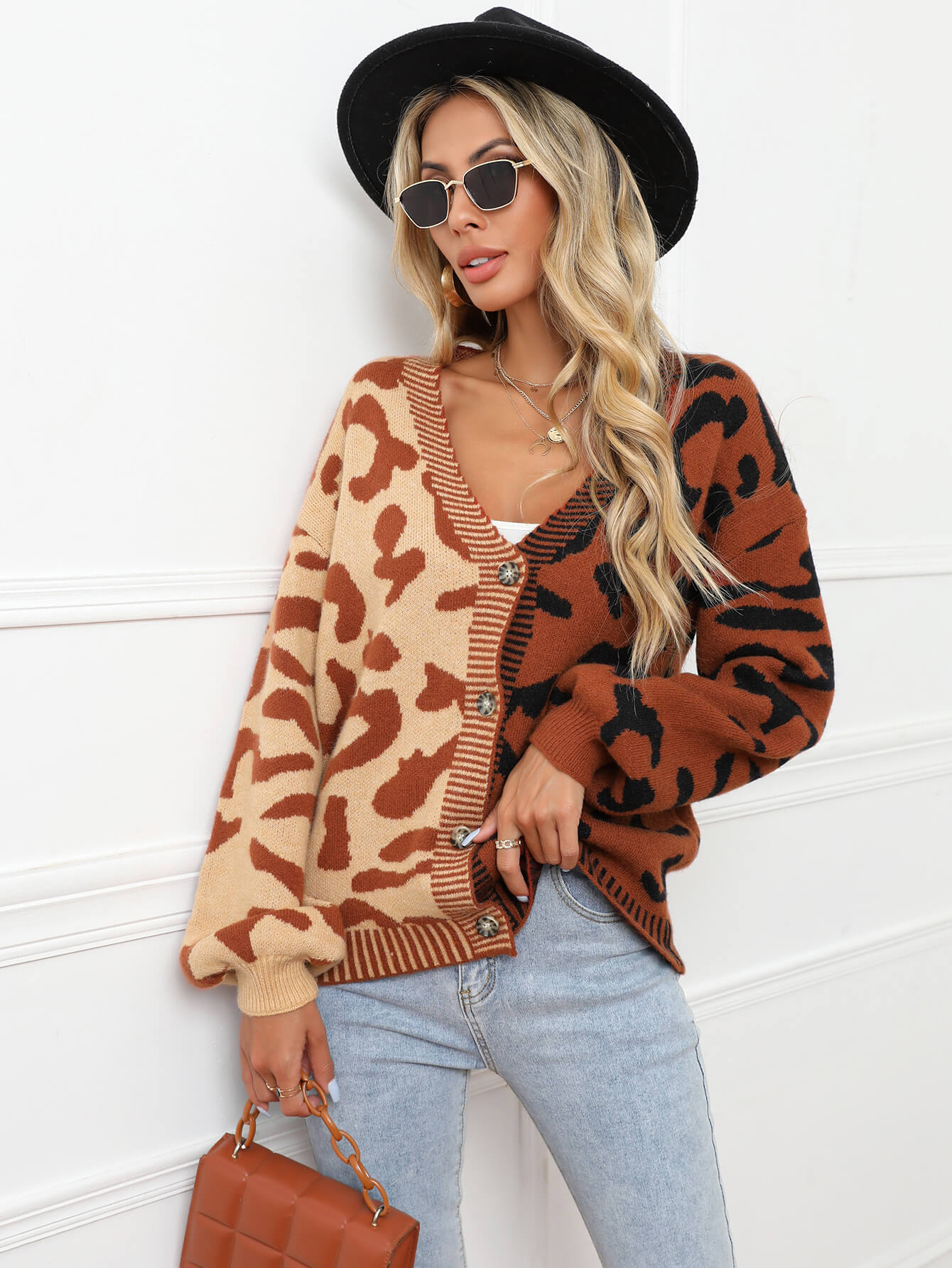 Janelle Leopard Button Up Knit Cardigan - Brown