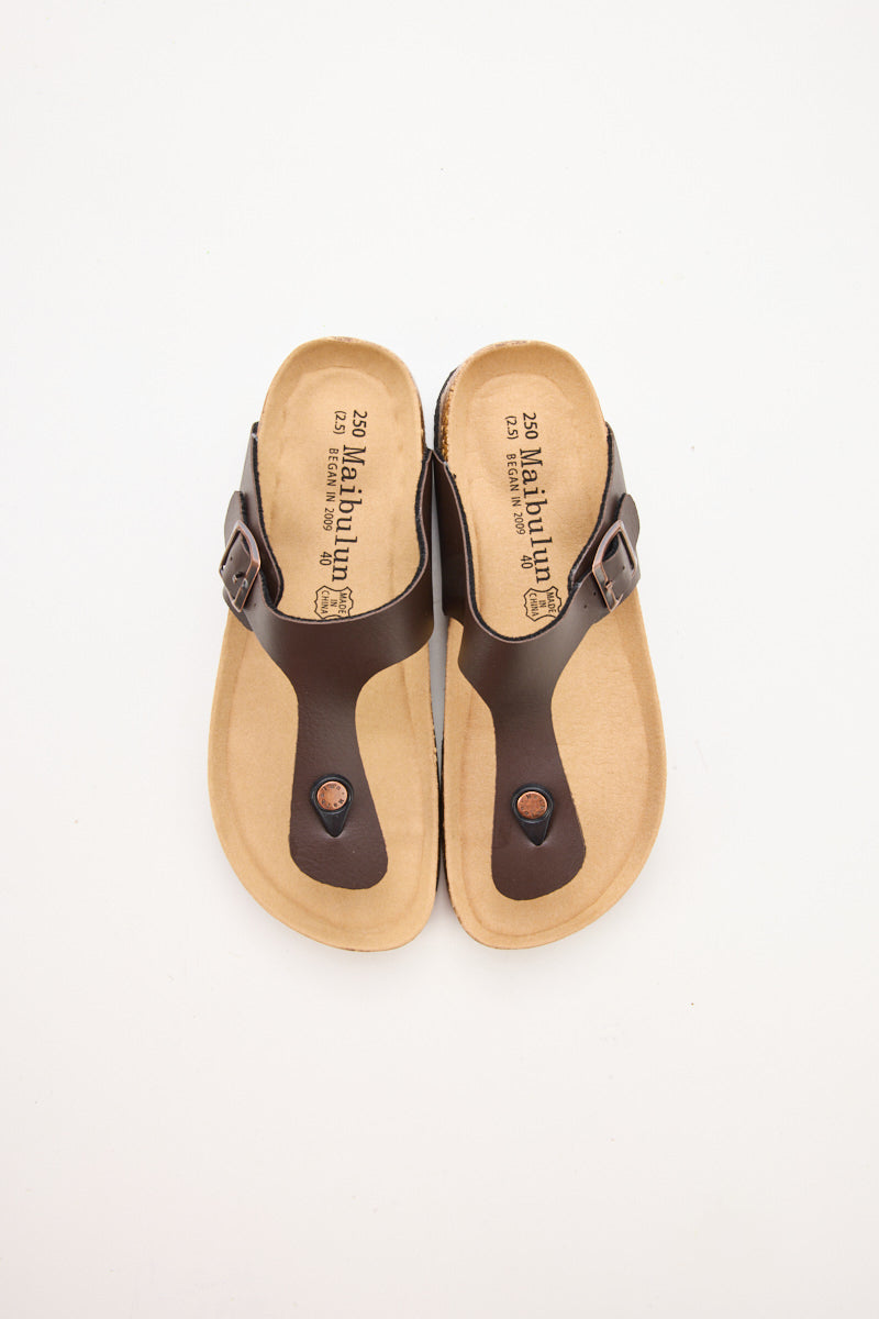 Maibulun | T-Strap Footbed Sandal - Brown