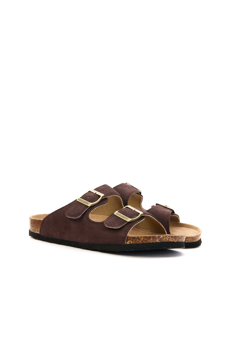 Maibulun | Double Strap Suede Footbed Sandal - Brown