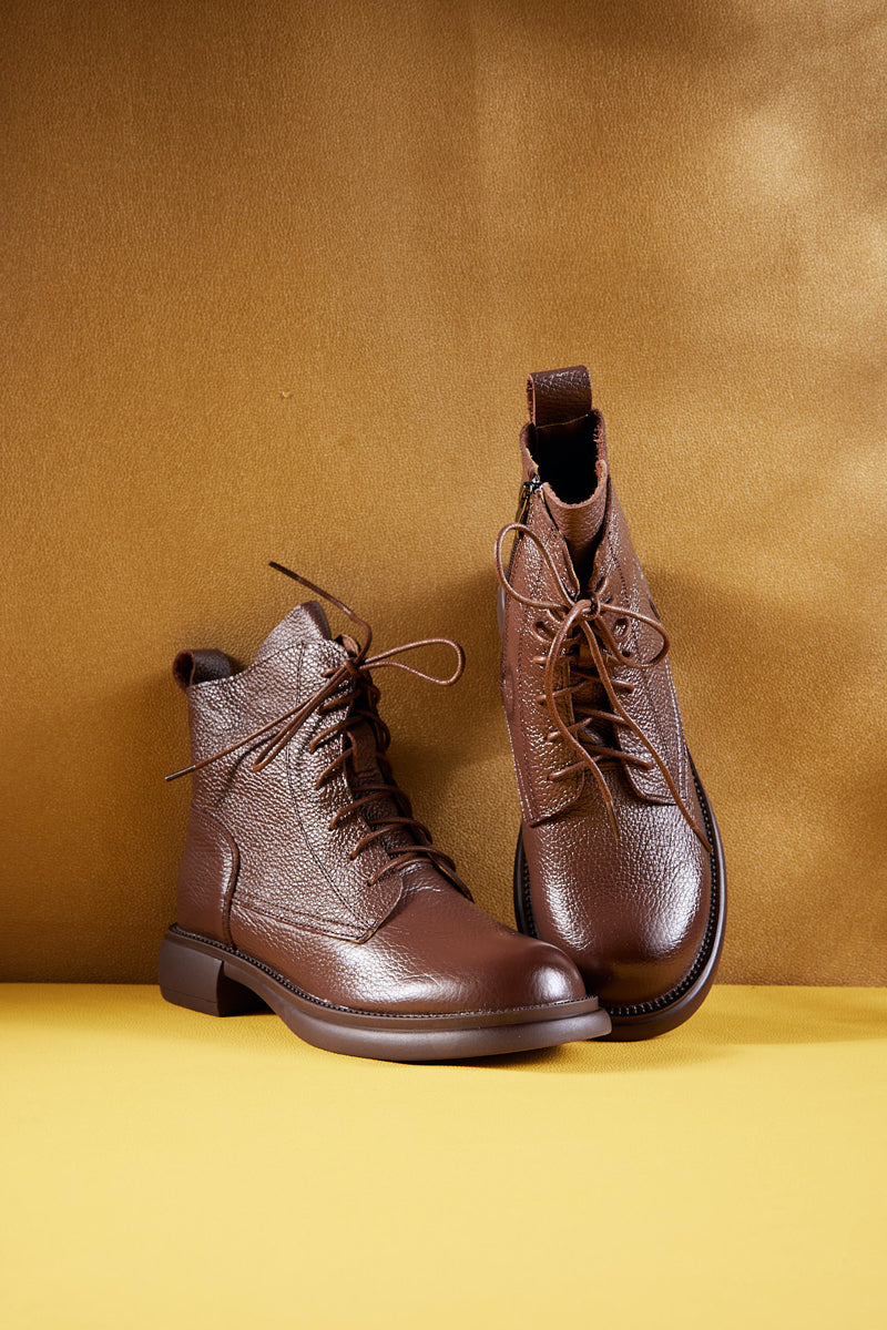 Rumour Has It | Easton Leather Combat Boots - Brown