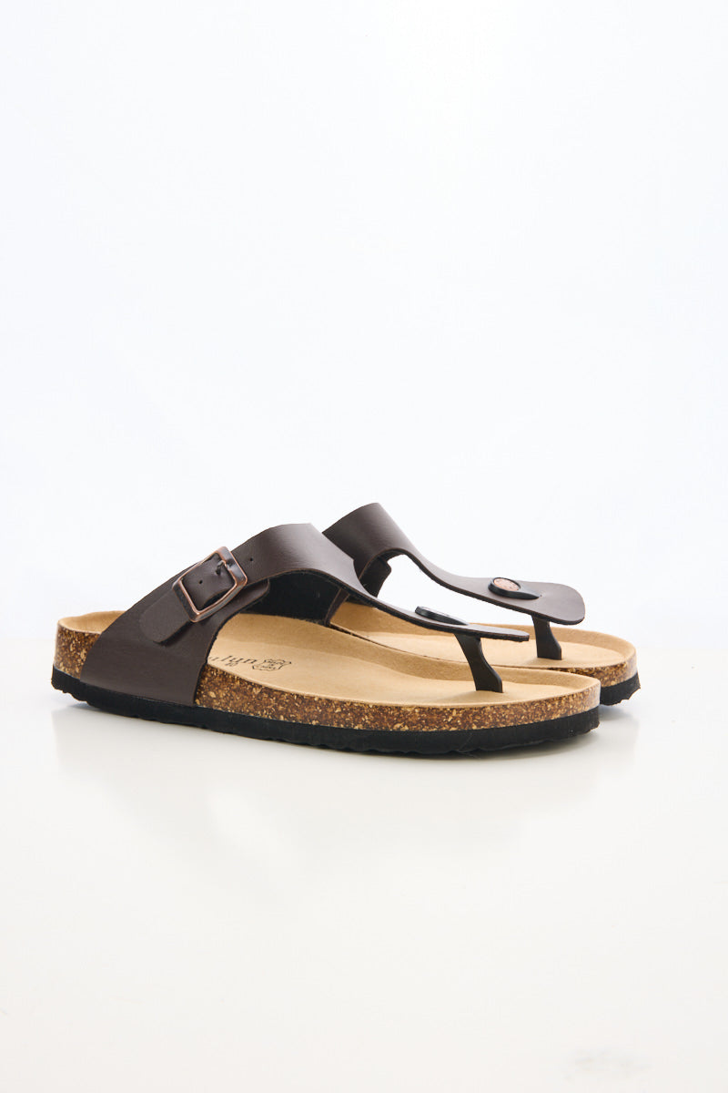 Maibulun | T-Strap Footbed Sandal - Brown