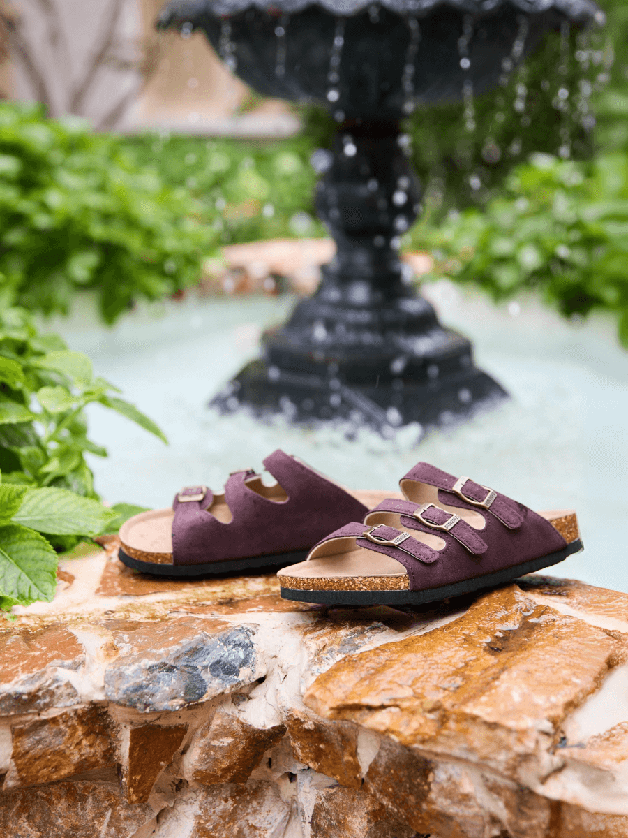 Maibulun | Signature Tri Strap Suede Footbed Sandal - Brown