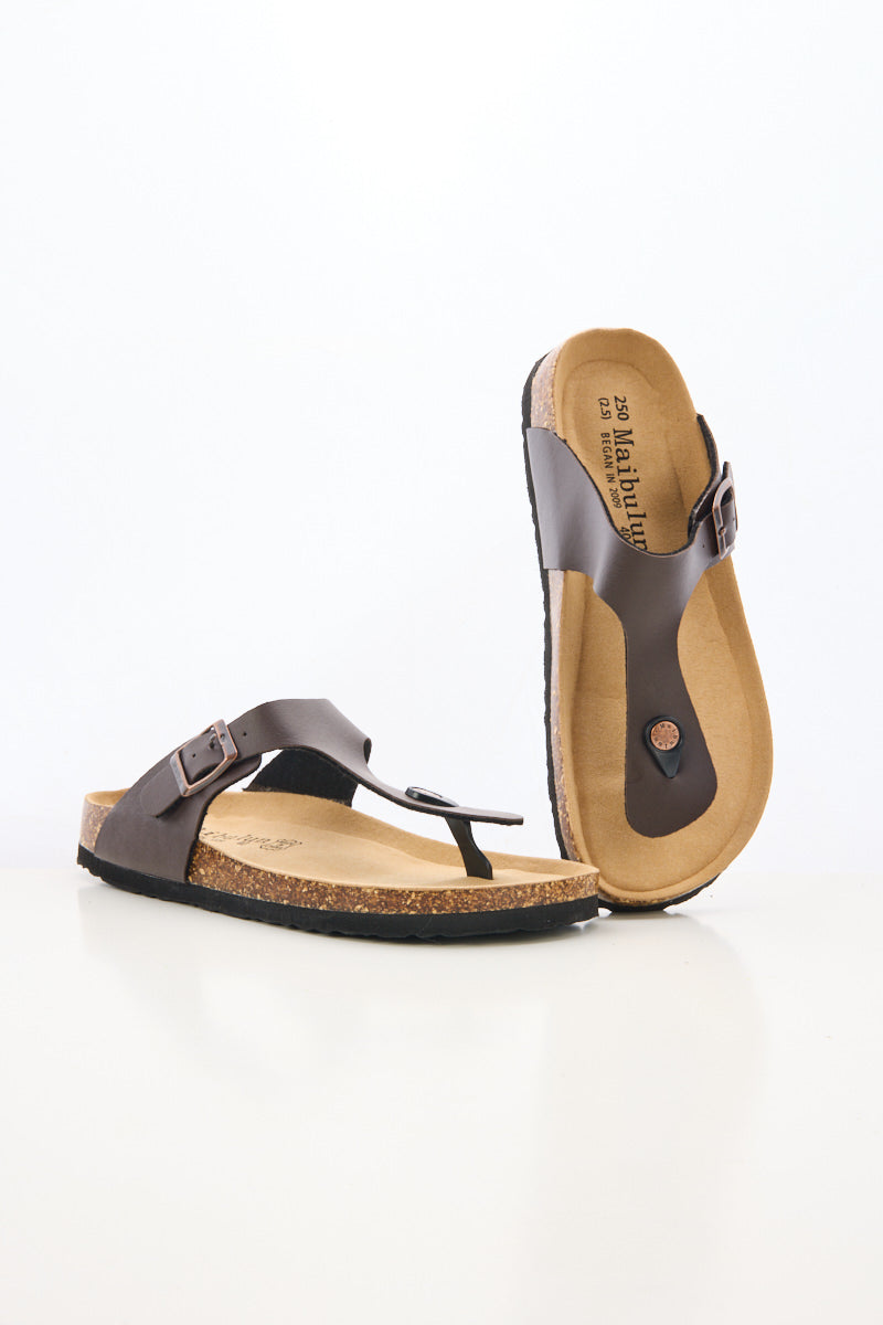 Maibulun | T-Strap Footbed Sandal - Brown